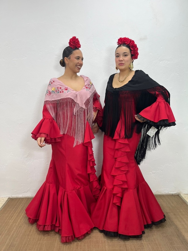 VESTIDO CASCADA ROJO  TULL ROJO Y NEGRO (34, ROJO)
