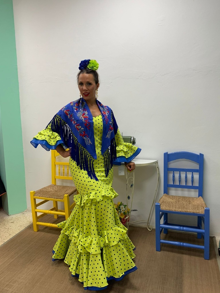 VESTIDO VERDE LIMA LUNAR CON CANCAN COLOR (VERDE CANCAN NEGRO, 44)