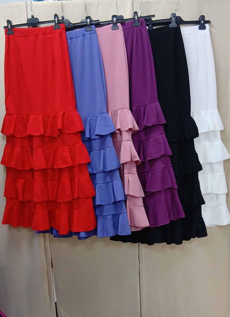 FALDA ELASTICA 4 VOLANTES CON ESPACIOS (ROJO, TALLA-1)