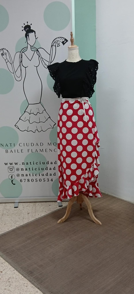 FALDA CRUZADA ROJA LUNAR GALLETA (XS/S)