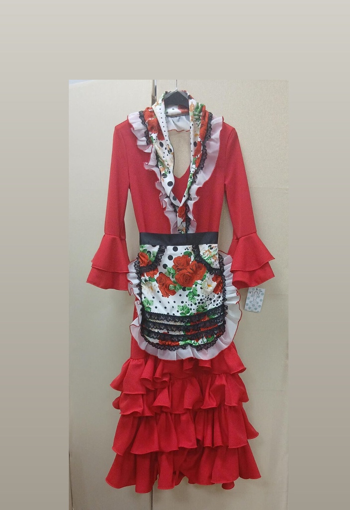 MANDIL + PICO BLANCO ESTAMPADO FLORAL Y ADORNO
