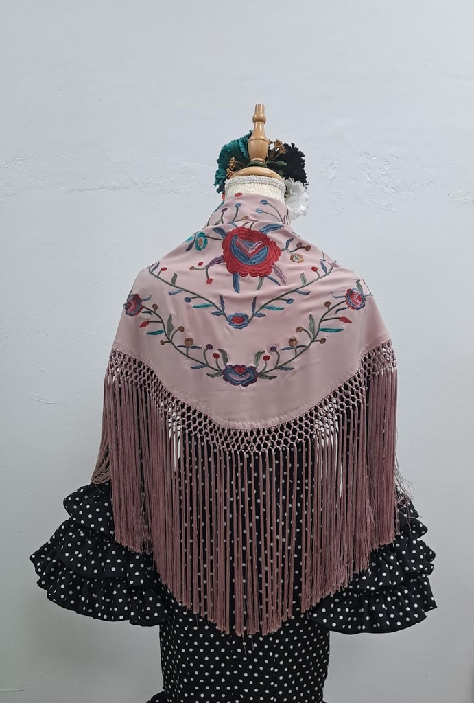 MANTÓN ROSA PALO (burdeos-azul petróleo-turquesa-verde hoja)