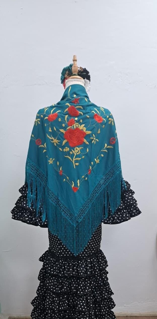 MANTÓN PETRÓLEO LOW COST (rojo-dorado)