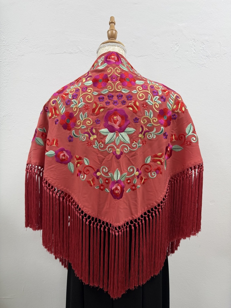 MANTÓN GRANDE FLECOS DE BORLA (Azul marino)