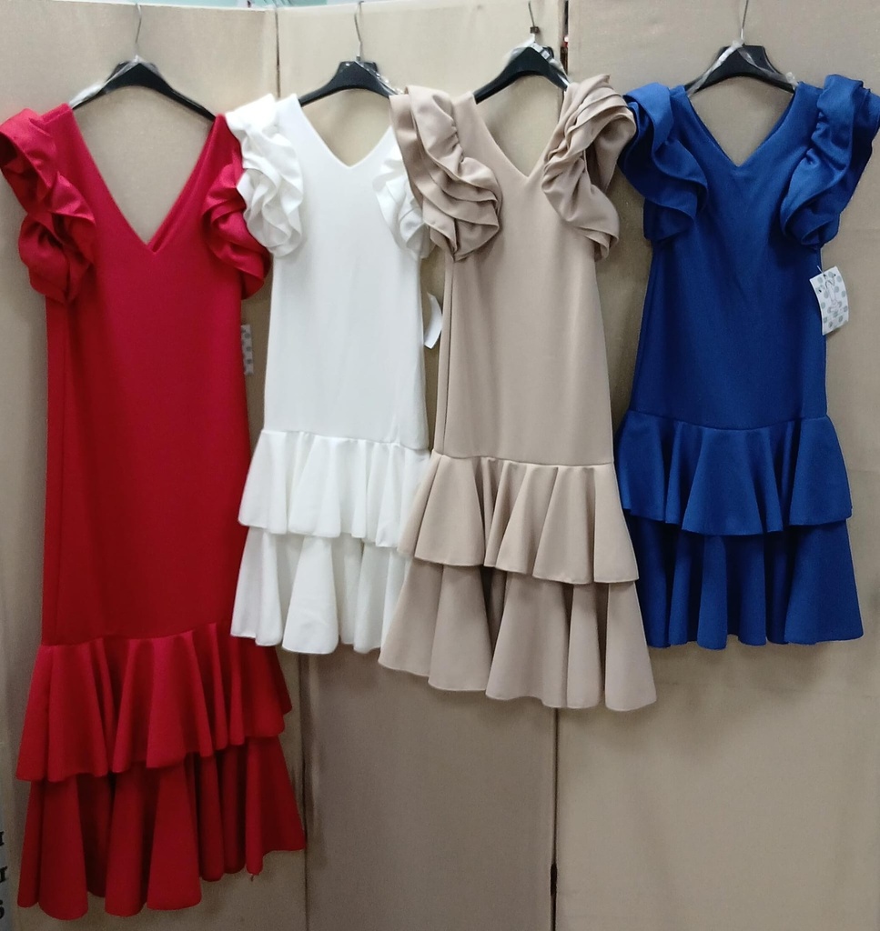 VESTIDO NIÑA VOLANTES SIN CANCÁN (Rojo, 6)